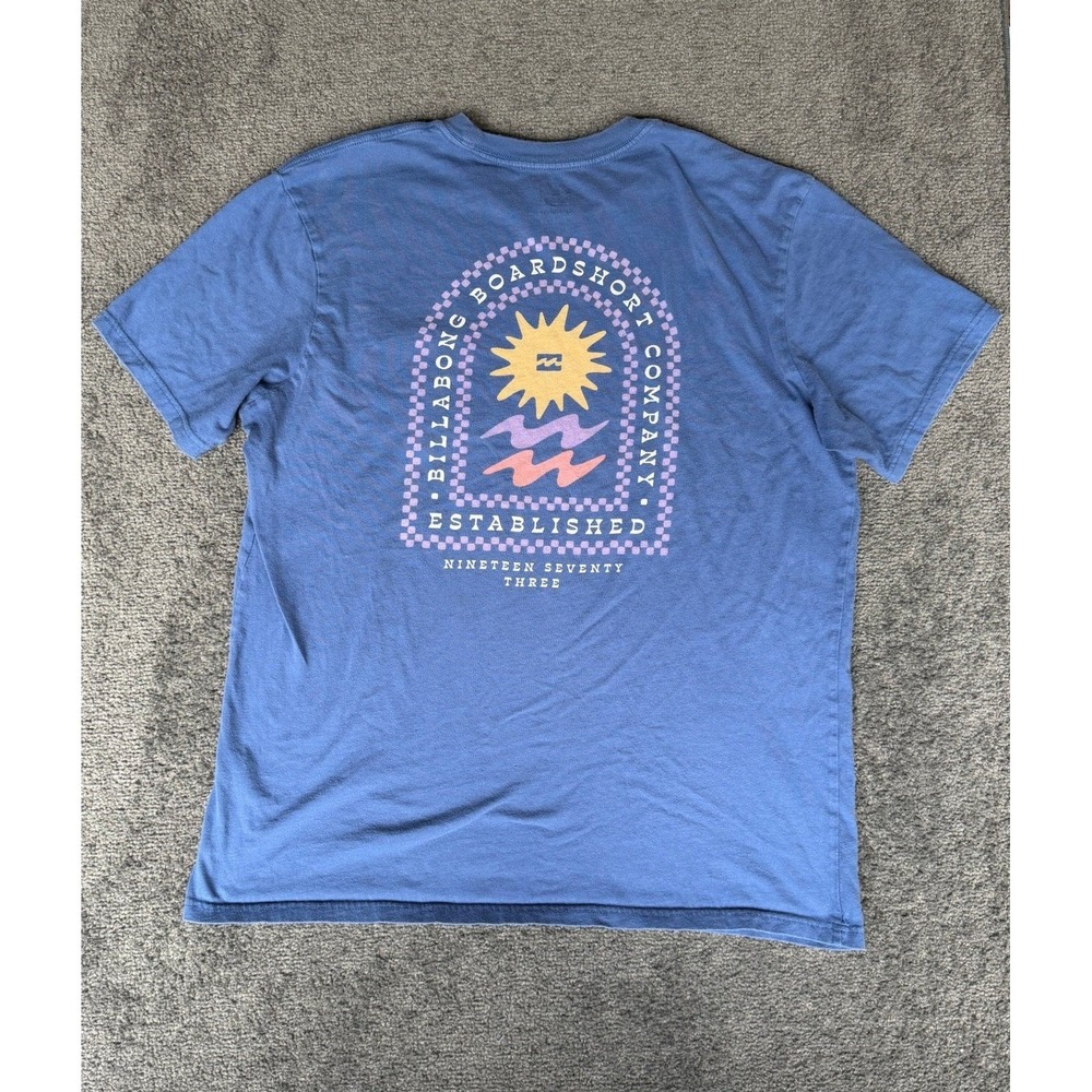 Billabong Mens XL Blue Pocket Graphic T-Shirt Premium Tee Surf Sun Wave 1973 - Picture 7 of 7
